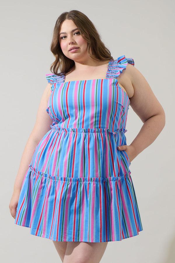 sugarlips Jaimie Stripes Ruffle Tiered Mini Dress Curve