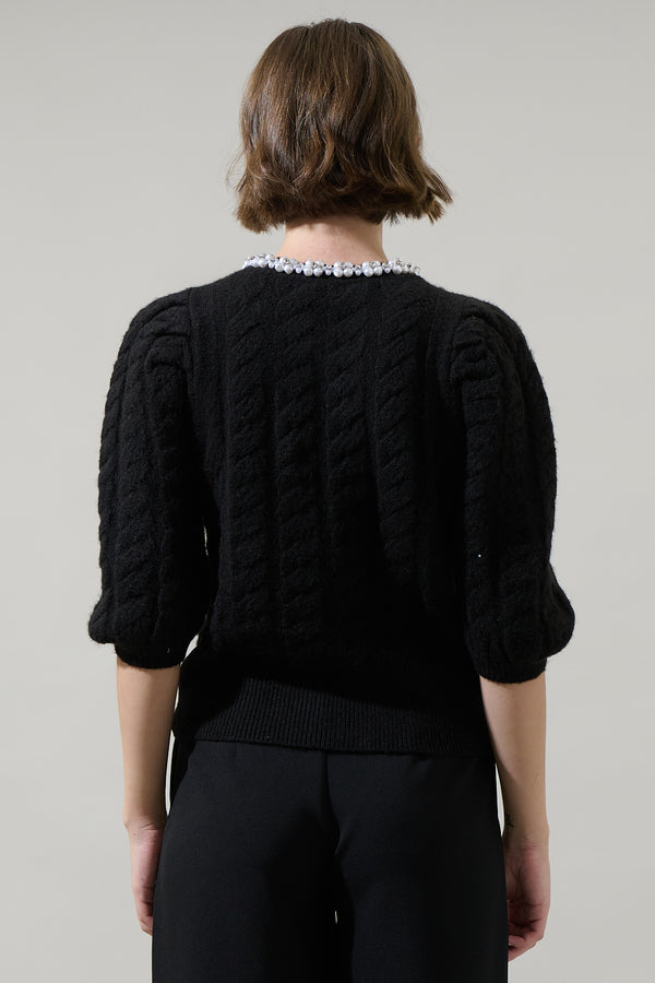 Sugarlips Jamari Bead Embellished Button Front Cropped Cardigan