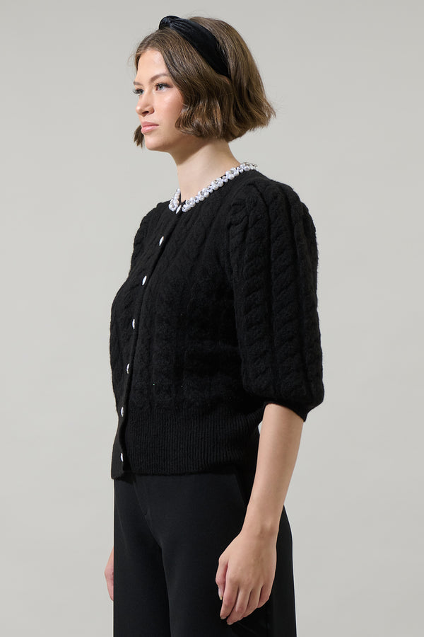 Sugarlips Jamari Bead Embellished Button Front Cropped Cardigan