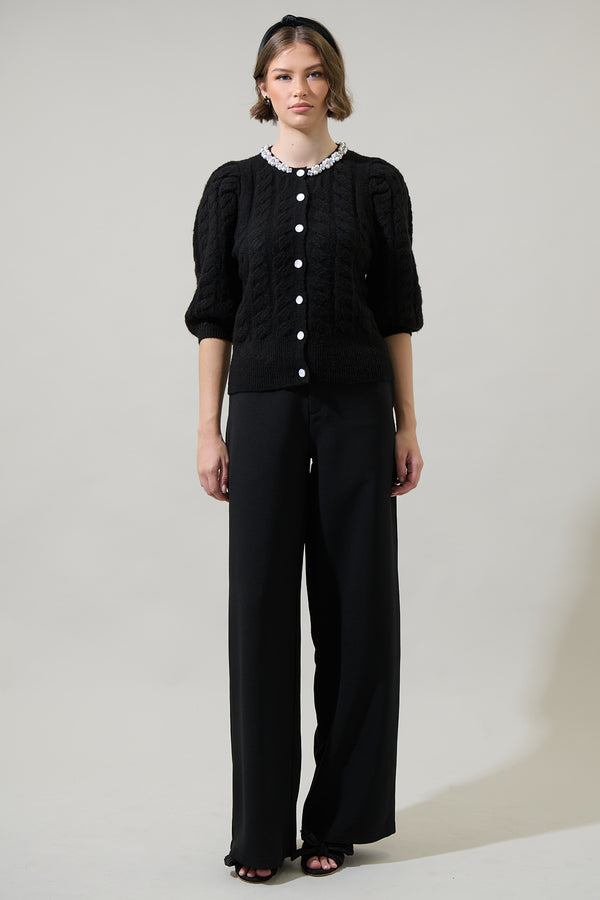 Sugarlips Jamari Bead Embellished Button Front Cropped Cardigan