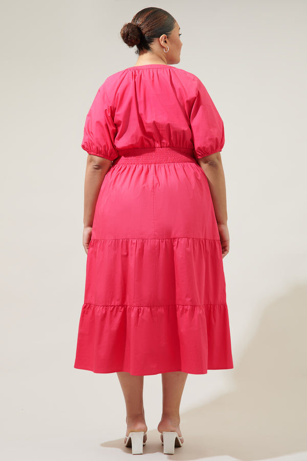 Sugarlips Jamila Poplin Puff Sleeve MIdi Dress Curve