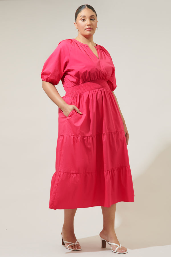 Sugarlips Jamila Poplin Puff Sleeve MIdi Dress Curve