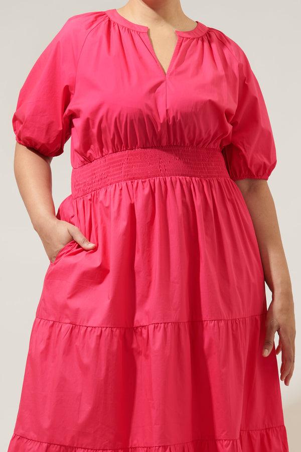 Sugarlips Jamila Poplin Puff Sleeve MIdi Dress Curve
