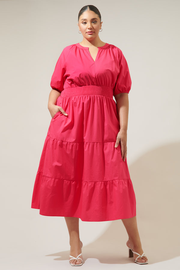 sugarlips Jamila Poplin Puff Sleeve MIdi Dress Curve