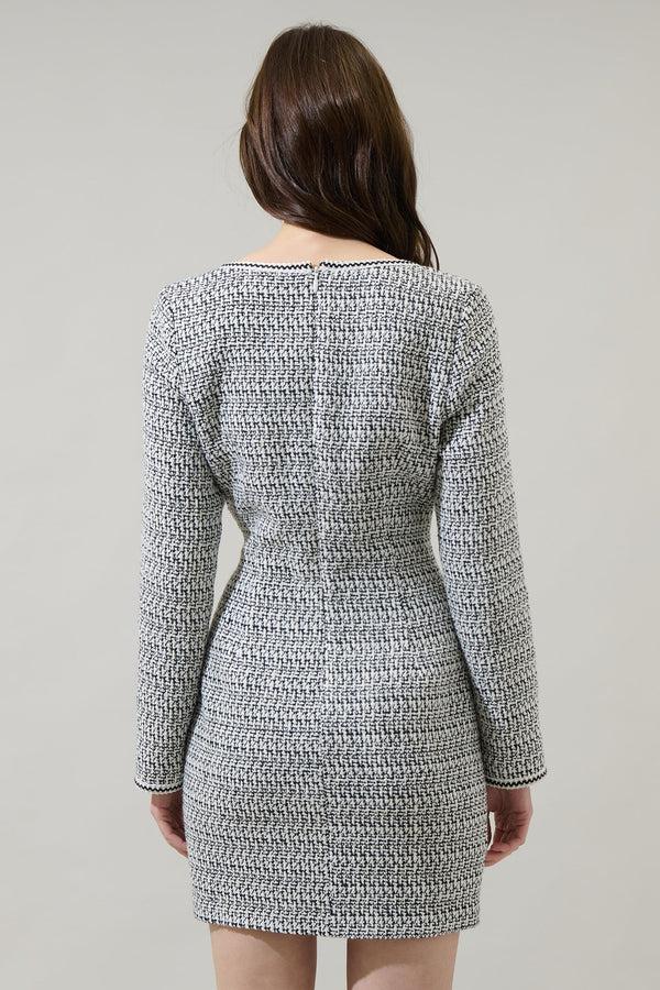 Sugarlips Janae Tweed Salome Pearl Button Down Mini Dress