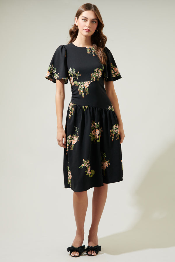 sugarlips Jasleen Floral Bruna Drop Waist Midi Dress