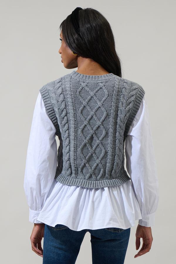 Sugarlips Javelina Mix Media Cable Knit SweaterVest Long Sleeve Top