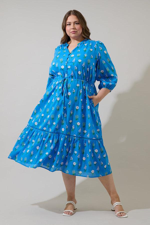 sugarlips Jazleen Floral Harmy Drawstring Midi Dress Curve