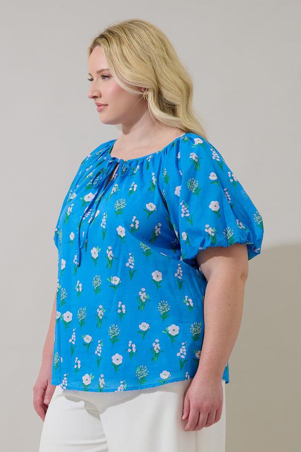 Sugarlips Jazleen Floral Overseas Balloon Sleeve Top Curve