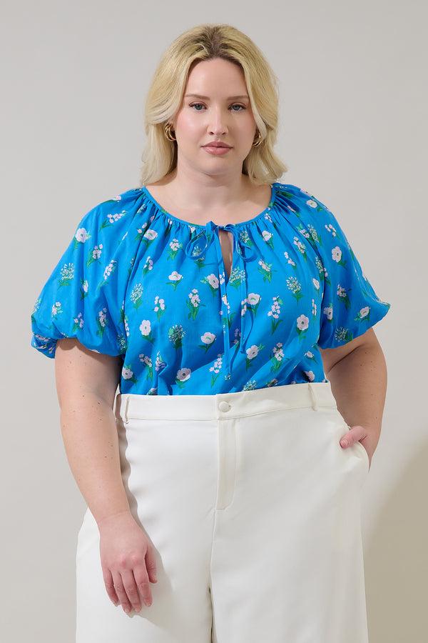 sugarlips Jazleen Floral Overseas Balloon Sleeve Top Curve