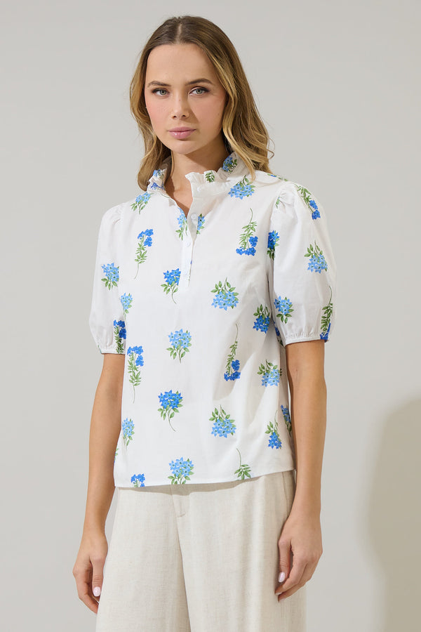 Sugarlips Jillian Floral Miraya Mock Neck Poplin Top