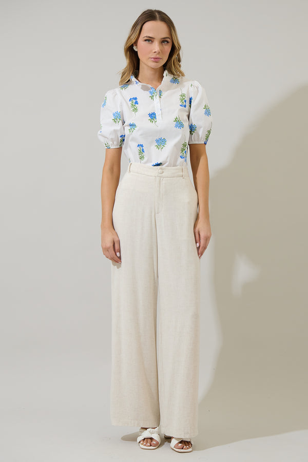 Sugarlips Jillian Floral Miraya Mock Neck Poplin Top