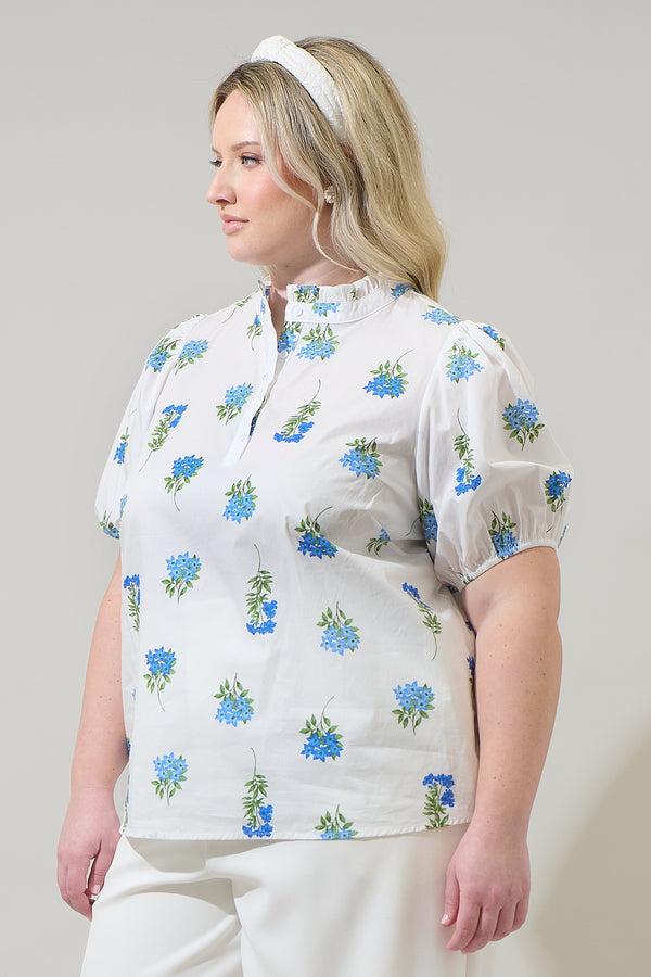Sugarlips Jillian Floral Miraya Mock Neck Poplin Top Curve