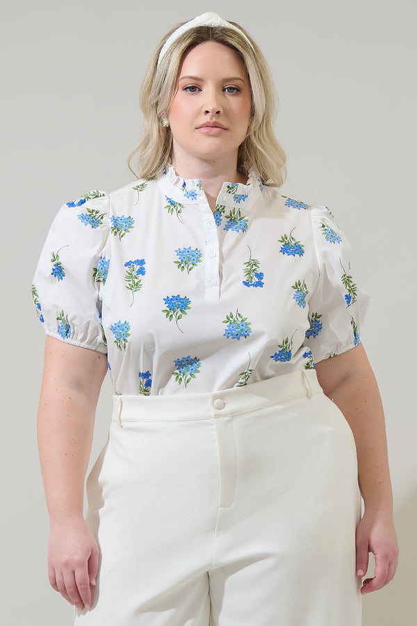 sugarlips Jillian Floral Miraya Mock Neck Poplin Top Curve