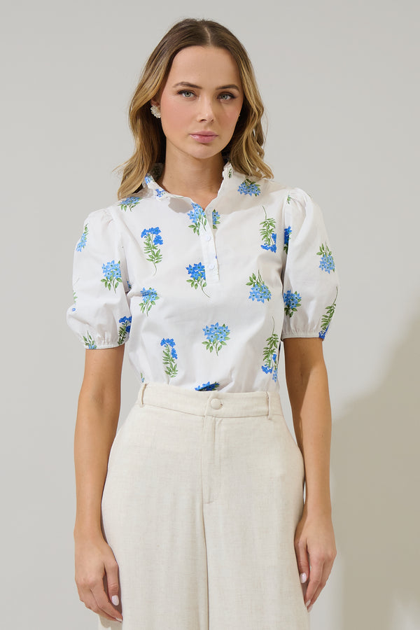 sugarlips Jillian Floral Miraya Mock Neck Poplin Top