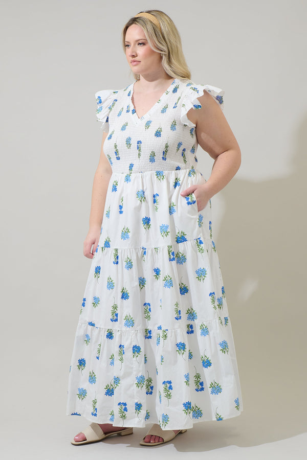 Sugarlips Jillian Floral Sunfire Tiered Midi Dress Curve