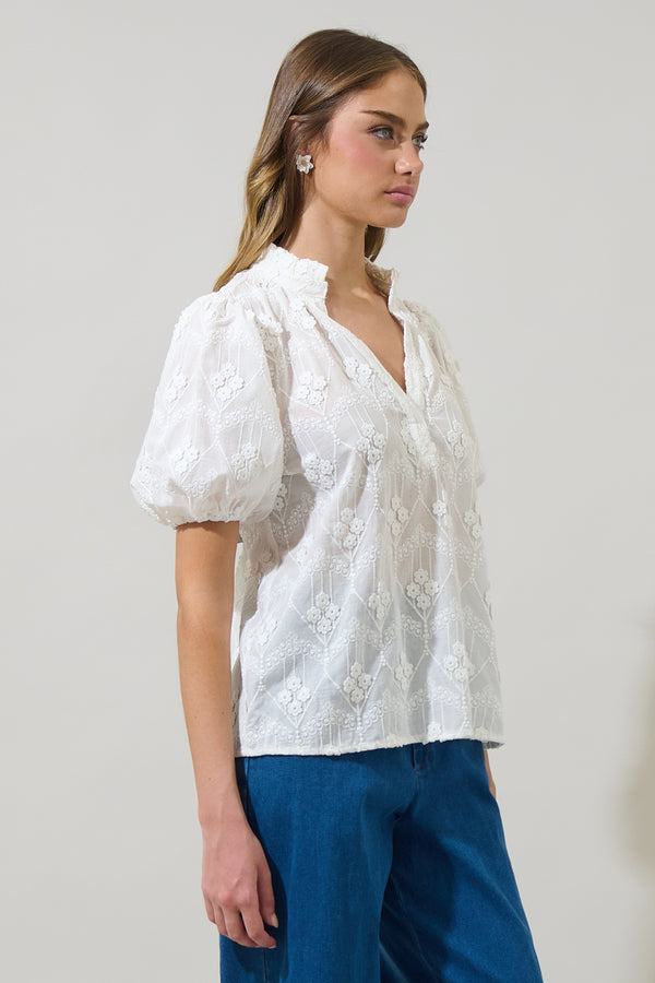 Sugarlips Joicy Embroidered Close To You Split Neck Top