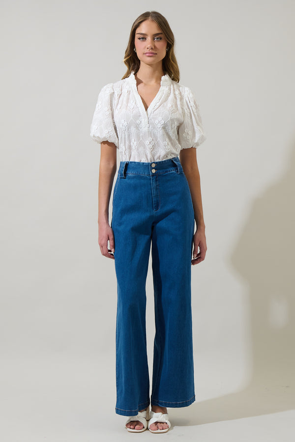 Sugarlips Joicy Embroidered Close To You Split Neck Top