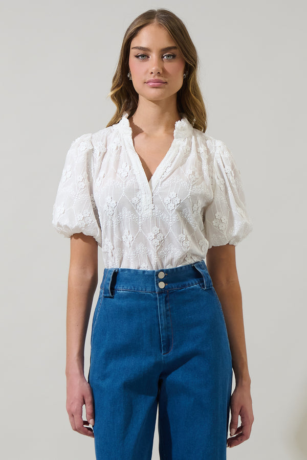 sugarlips Joicy Embroidered Close to You Split Neck Top