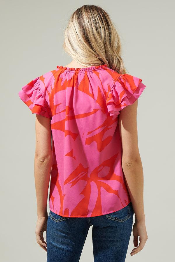 Sugarlips Jolene Abstract Bellissima Ruffle Sleeve Top
