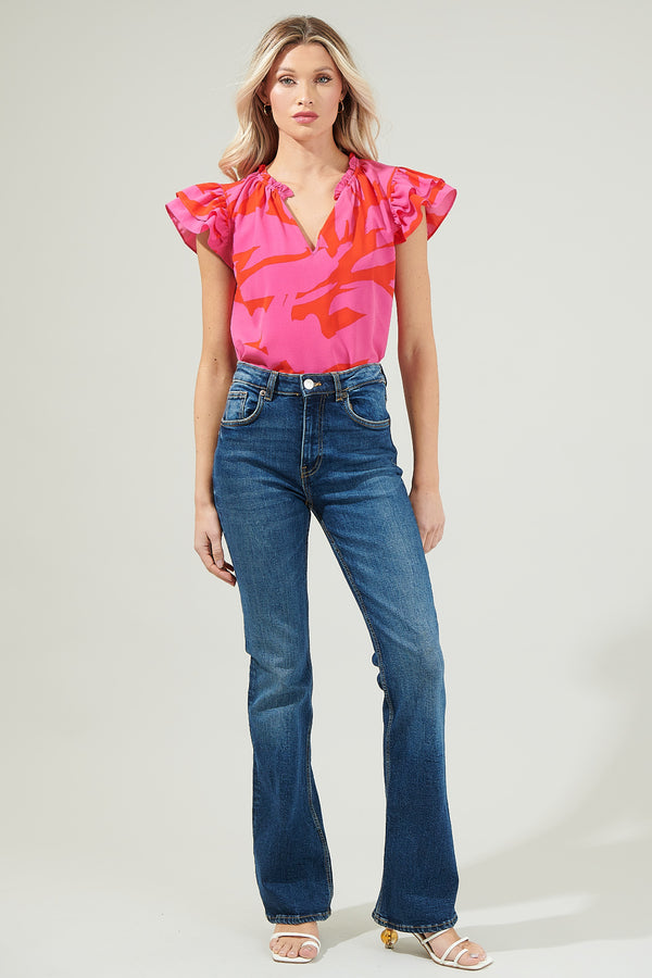 Sugarlips Jolene Abstract Bellissima Ruffle Sleeve Top