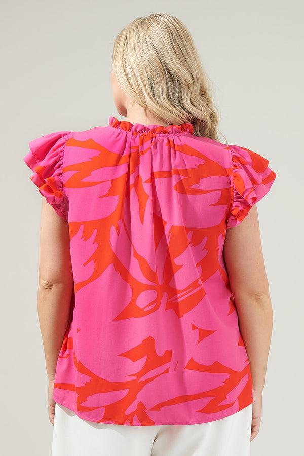 Sugarlips Jolene Abstract Bellissima Ruffle Sleeve Top Curve