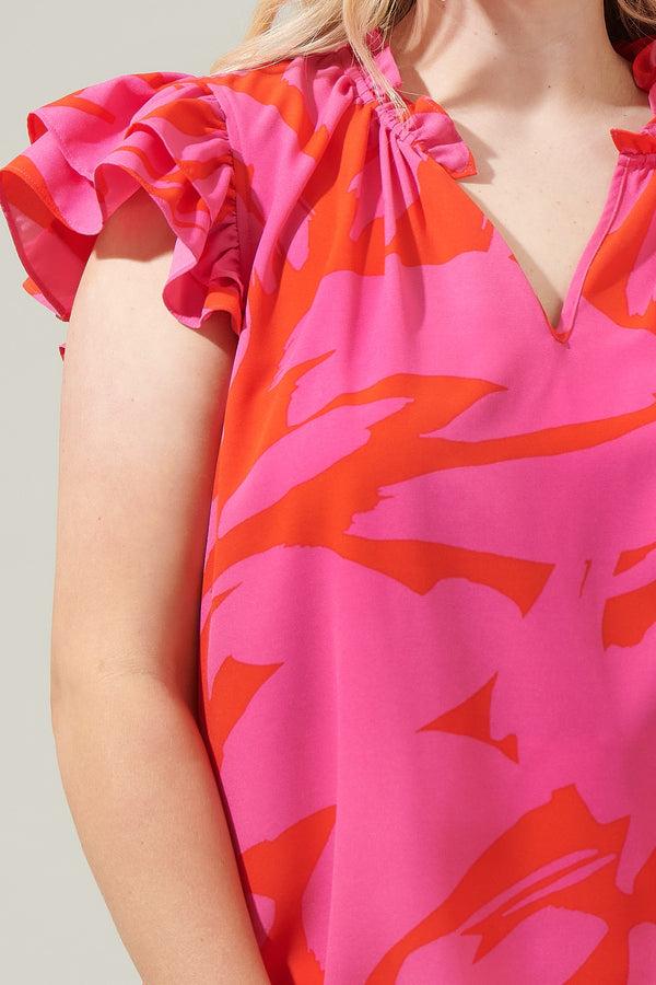 Sugarlips Jolene Abstract Bellissima Ruffle Sleeve Top Curve