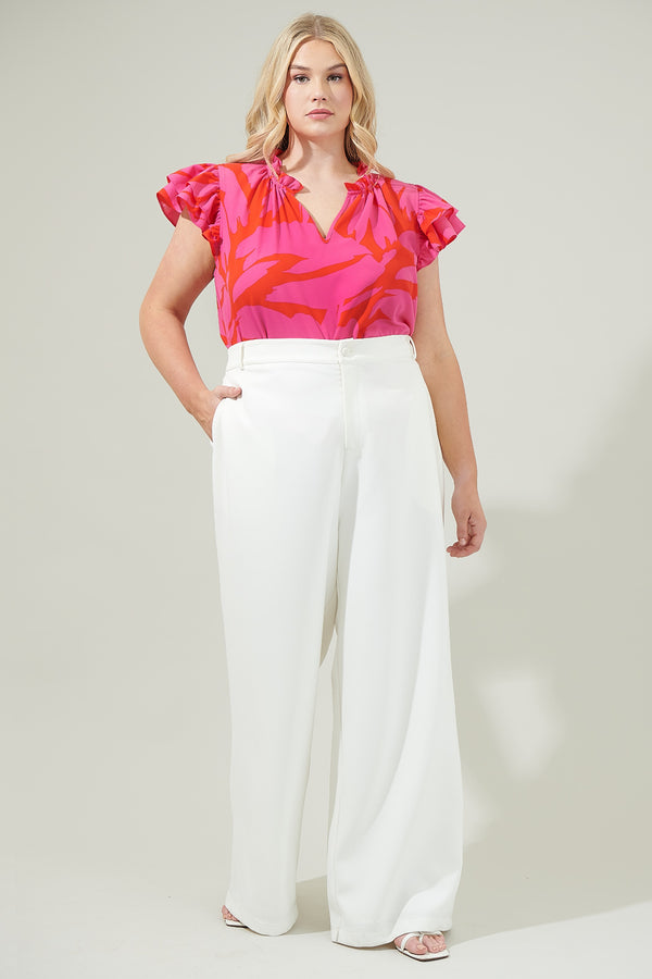 Sugarlips Jolene Abstract Bellissima Ruffle Sleeve Top Curve