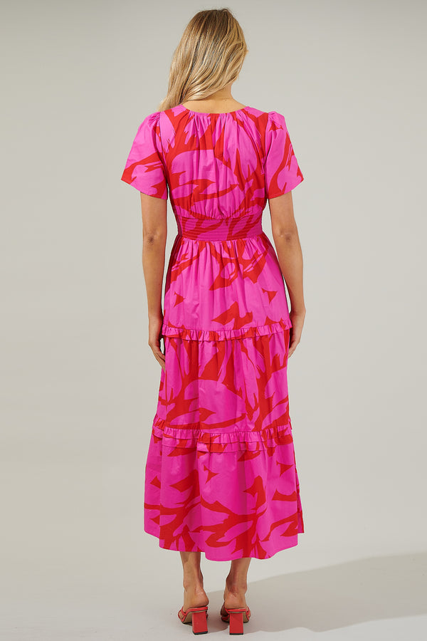 Sugarlips Jolene Abstract Palmer Poplin Tiered Maxi Dress