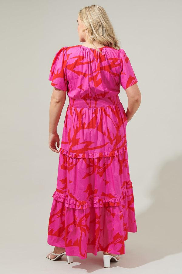 Sugarlips Jolene Abstract Palmer Poplin Tiered Maxi Dress Curve