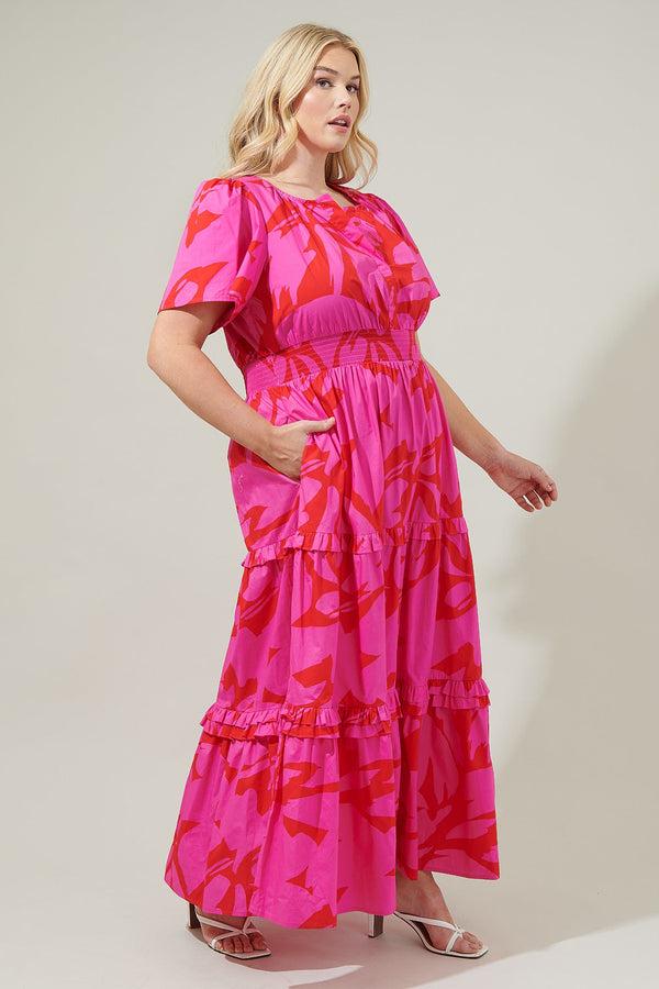 Sugarlips Jolene Abstract Palmer Poplin Tiered Maxi Dress Curve