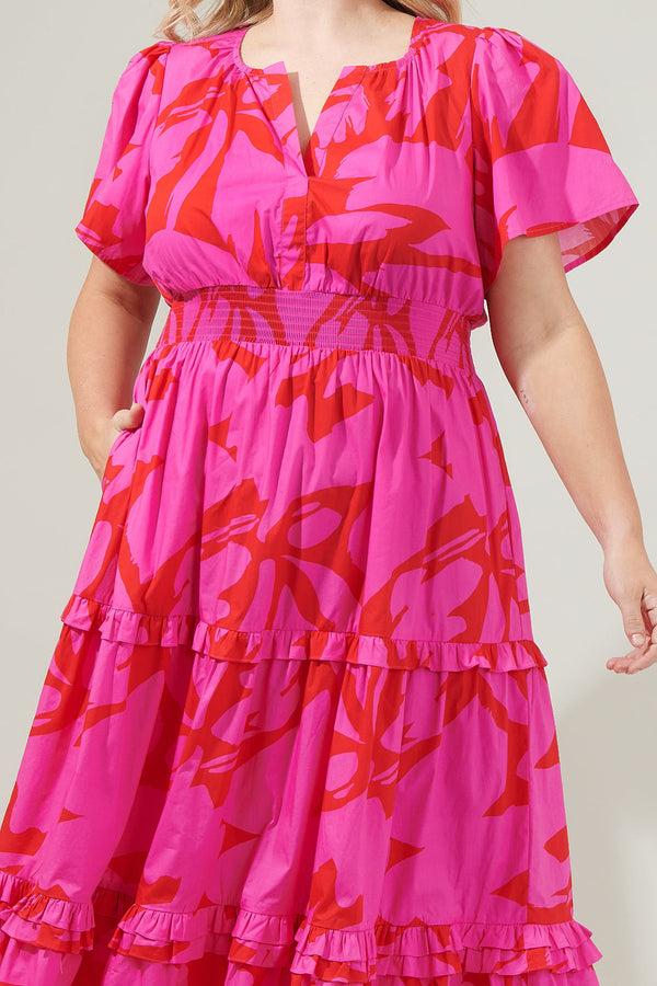 Sugarlips Jolene Abstract Palmer Poplin Tiered Maxi Dress Curve