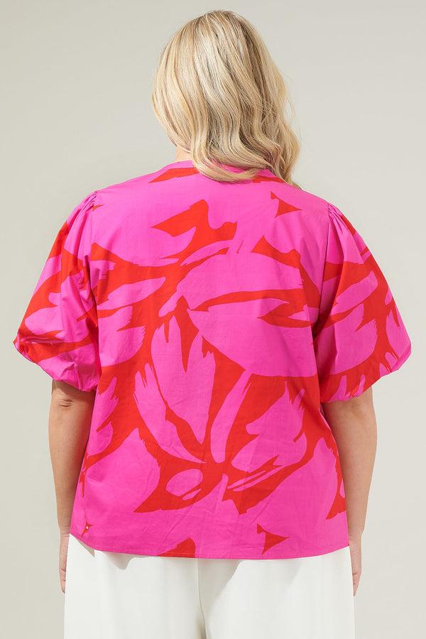 Sugarlips Jolene Abstract Tropical Split Neck Top Curve