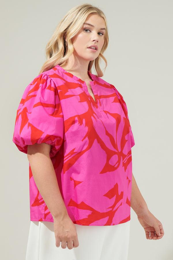 Sugarlips Jolene Abstract Tropical Split Neck Top Curve