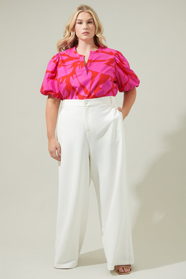 Sugarlips Jolene Abstract Tropical Split Neck Top Curve
