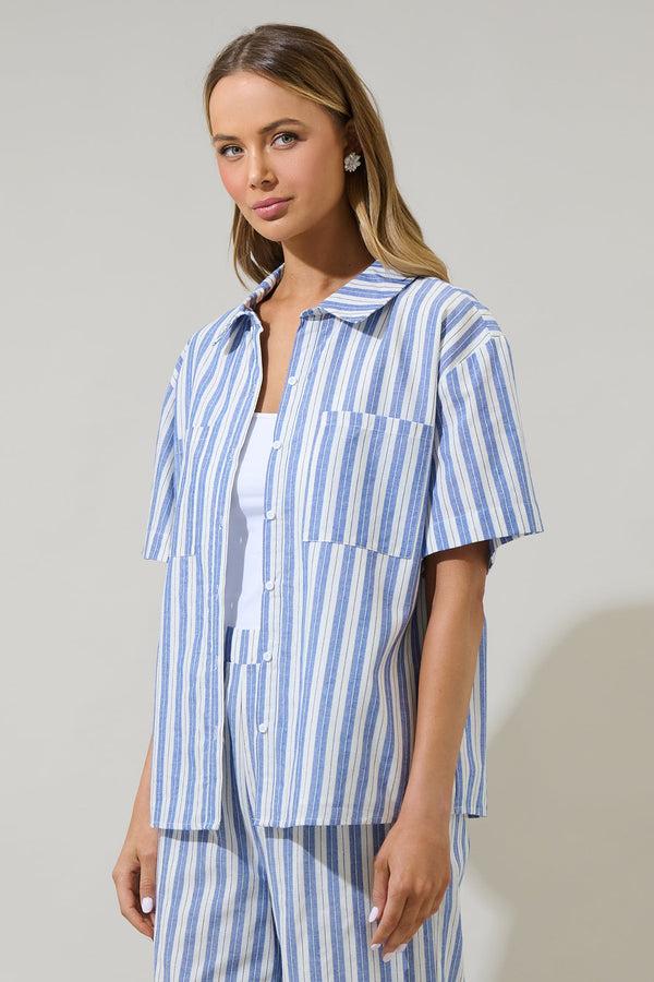 Sugarlips Joncy Striped Otto Short Sleeve Button Down Shirt