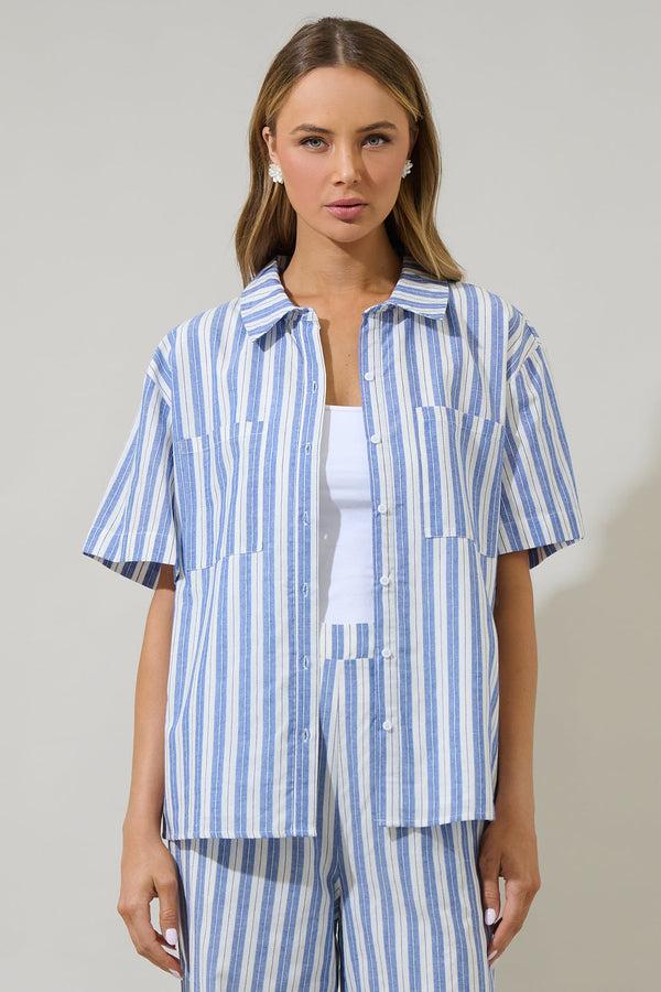sugarlips Joncy Striped Otto Short Sleeve Button Down Shirt