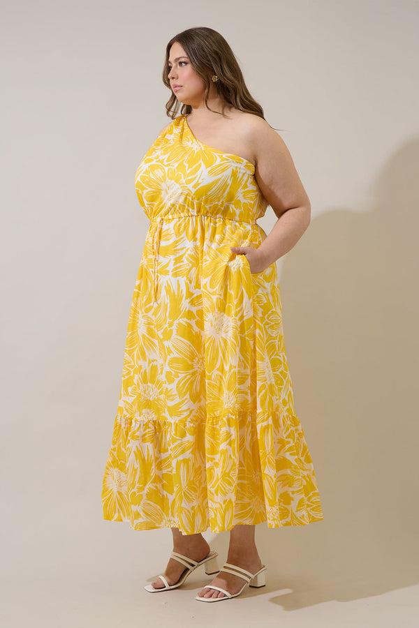 Sugarlips Joni Floral Elya One Shoulder Maxi Dress Curve