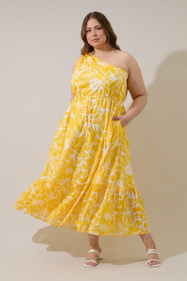 sugarlips Joni Floral Elya One Shoulder Maxi Dress Curve