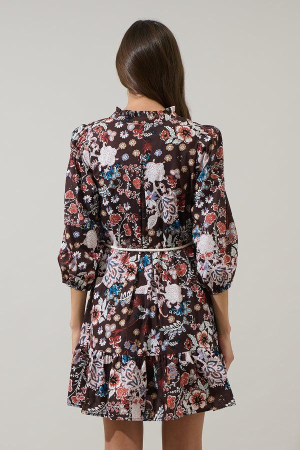 Sugarlips Journee Floral Jazlyn Split Neck Mini Dress