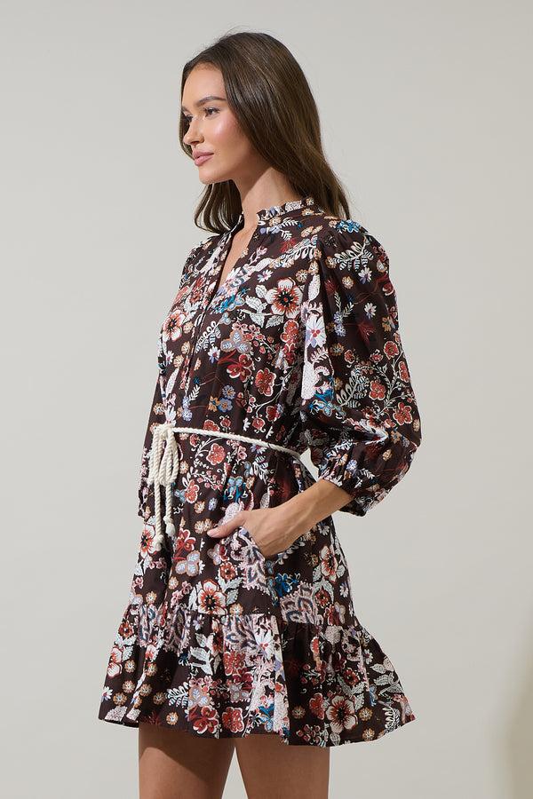 Sugarlips Journee Floral Jazlyn Split Neck Mini Dress