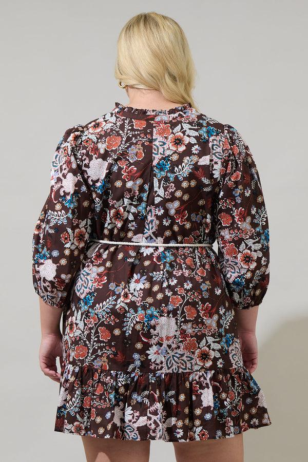 Sugarlips Journee Floral Jazlyn Split Neck Mini Dress Curve