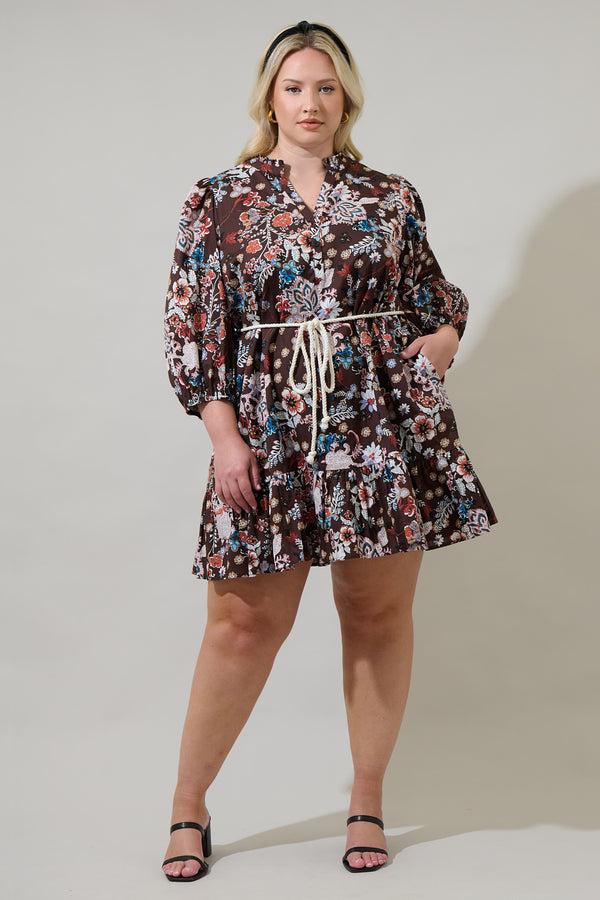 Sugarlips Journee Floral Jazlyn Split Neck Mini Dress Curve