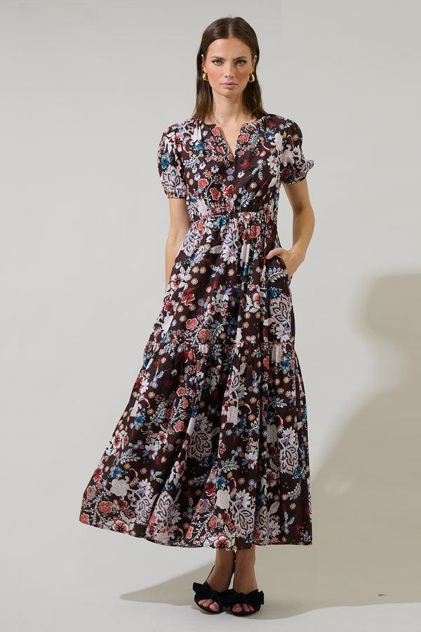 Sugarlips Journee Floral Morty Puff Sleeve Maxi Dress
