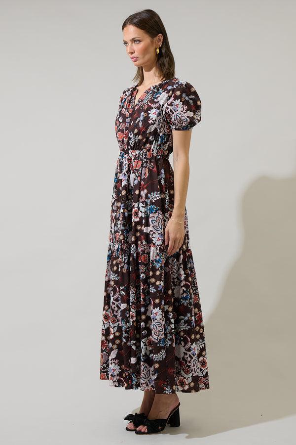 Sugarlips Journee Floral Morty Puff Sleeve Maxi Dress