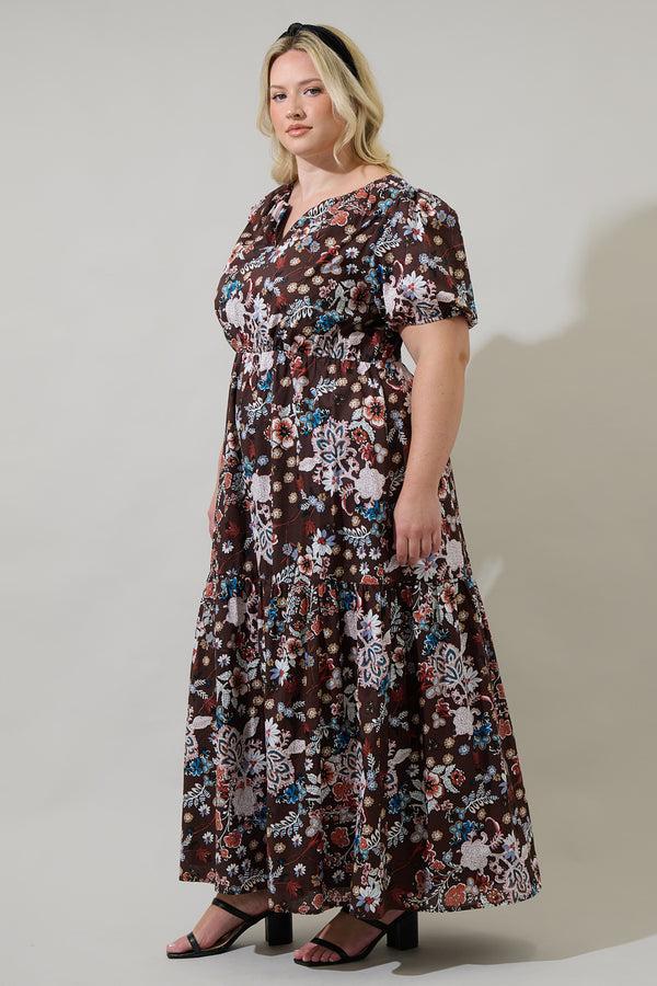 Sugarlips Journee Floral Morty Puff Sleeve Maxi Dress Curve
