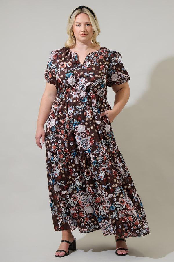 sugarlips Journee Floral Morty Puff Sleeve Maxi Dress Curve