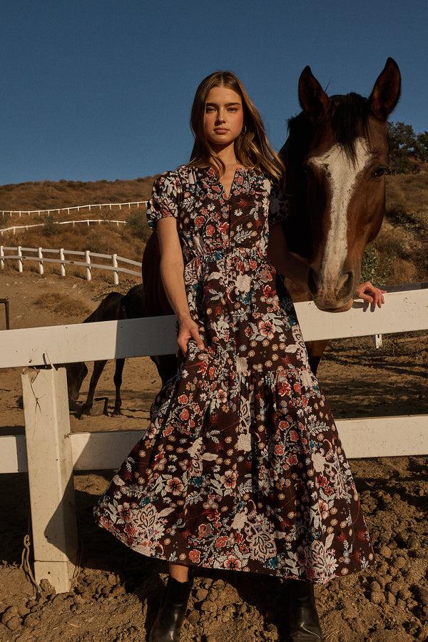 sugarlips Journee Floral Morty Puff Sleeve Maxi Dress