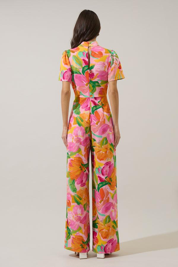Sugarlips Jovana Floral Arabella Mock Neck Wide Leg Jumpsuit