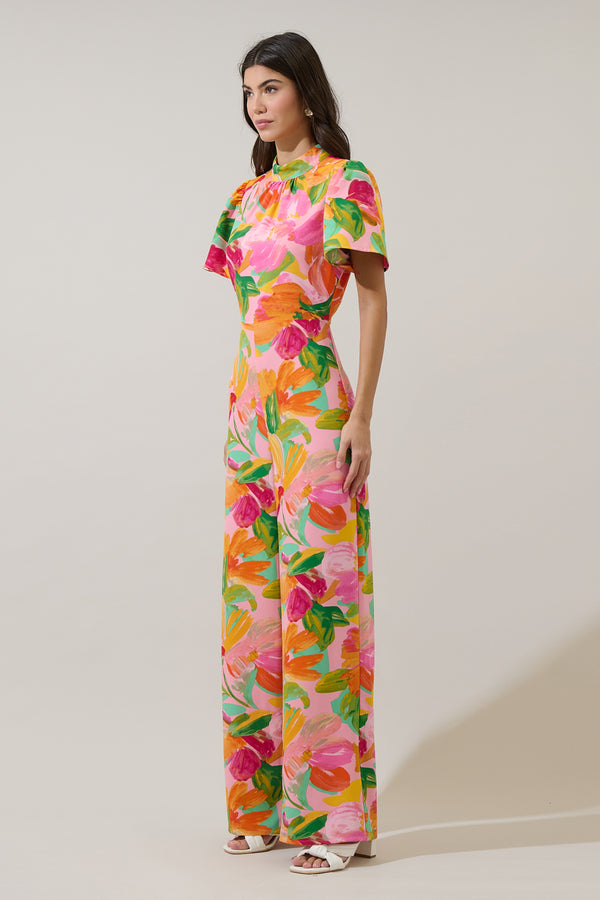 Sugarlips Jovana Floral Arabella Mock Neck Wide Leg Jumpsuit